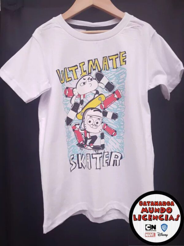 Remera Niño Gumball y Darwin - Ultimate Skater - El Increible Mundo de Gumball Blanca
