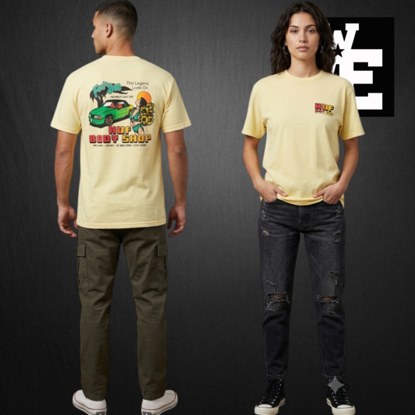 Remera HUF Fun 'n Sun color amarilla frente logo pequeño.