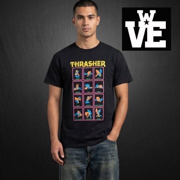 Remera negra Thrasher modelo Zodiac corte Regular Fit con estampado frontal