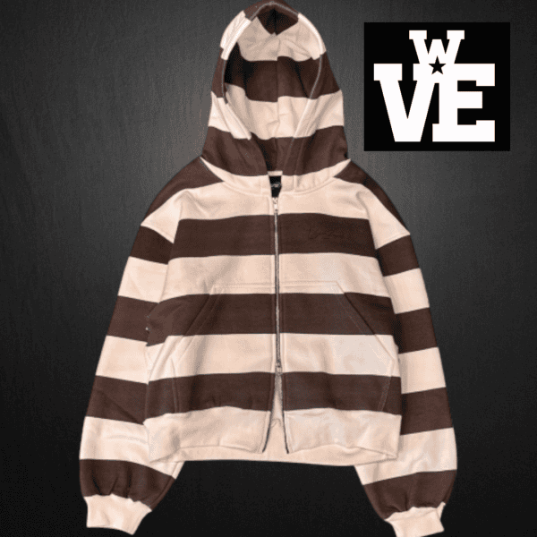 Zip Hoodie doble cierre vieja scul (1) Campera Zip Hoodie Boxy Fit Doble Cierre Streetwear - Vieja Scul Script Brown Stripe