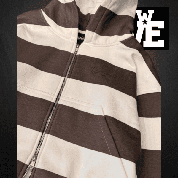 Zip Hoodie doble cierre vieja scul (2) Campera Zip Hoodie Boxy Fit Doble Cierre Streetwear - Vieja Scul Script Brown Stripe