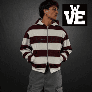 Campera Zip Hoodie Boxy Fit Doble Cierre - Vieja Scul Varsity Stripe Ciruela