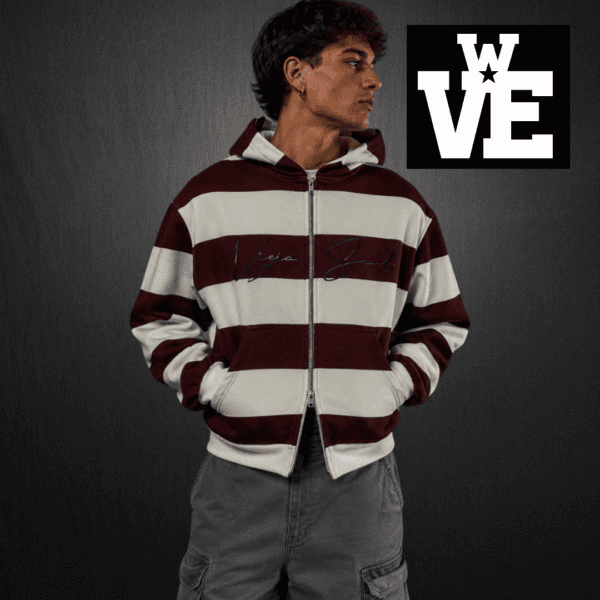 Zip Hoodie doble cierre vieja scul (3) Campera Zip Hoodie Boxy Fit Doble Cierre - Vieja Scul Varsity Stripe Ciruela