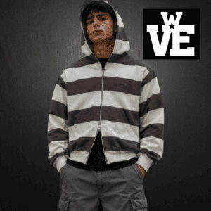 Campera Zip Hoodie Boxy Fit Doble Cierre Streetwear - Vieja Scul Script Brown Stripe