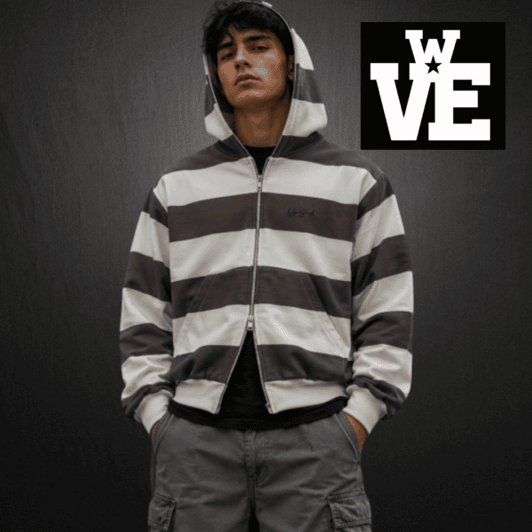Zip Hoodie doble cierre vieja scul (6) Campera Zip Hoodie Boxy Fit Doble Cierre Streetwear - Vieja Scul Script Brown Stripe