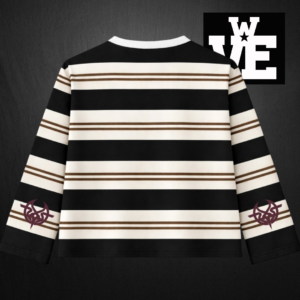Buzo cuello redondo rayado negro y crema streetwear marca Rituals Brand