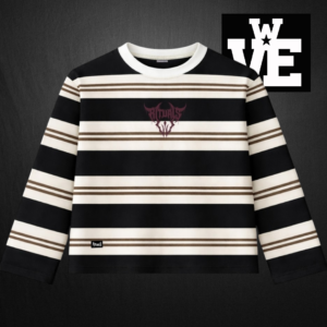 Buzo cuello redondo rayado negro y crema streetwear marca Rituals Brand