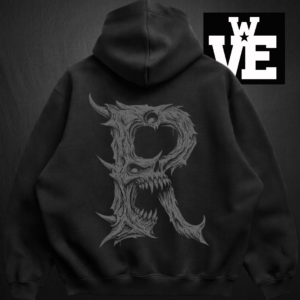 Buzo hoodie negro oversize de algodón frizado con doble estampa marca Rituals Brand
