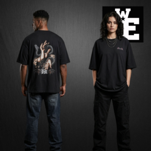 Remera oversize negra unisex modelo Ritual Hands Diabolic Mal Brand vista frente y espalda